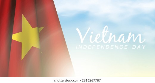 Vietnam Independence Day. Vietnam flag, light and cloud. Great for posters, banners, social media and more. Blue background.