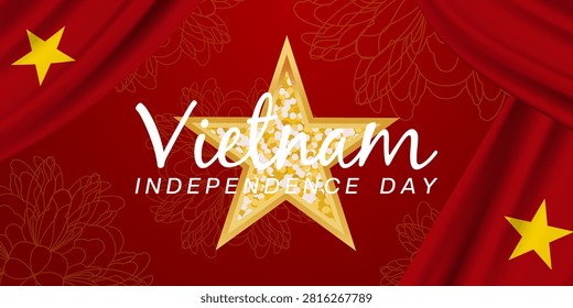 Vietnam Independence Day. Vietnam flag and star. Great for posters, banners, social media and more. Red background.