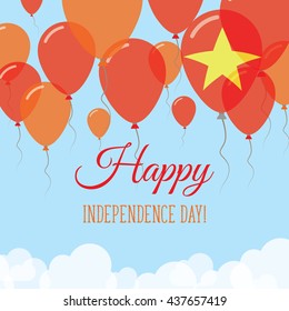 Vietnam Independence Day Flat Patriotic Card. Happy National Day Vietnam Vector Patriotic card. Flying Rubber Balloons in Colors of the Vietnamese Flag.