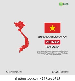 Vietnam Independence Day Social Media Banner, Editable Vector Design with Map and Flag