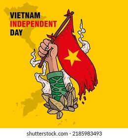Vietnam independent day with hand waving flag illustration