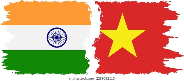 Vietnam and India grunge flags connection, vector