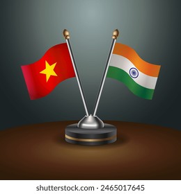 Vietnam and India table flags relation with gradient backgrund. Vector Illustration