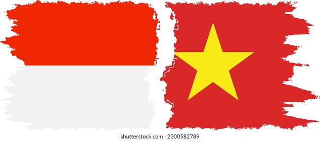 Vietnam and Indonesia grunge flags connection, vector