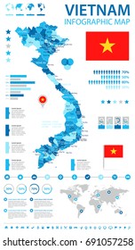 Vietnam infographic map and flag - vector illustration