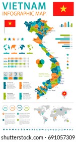 Vietnam Infographic Map And Flag - Vector Illustration