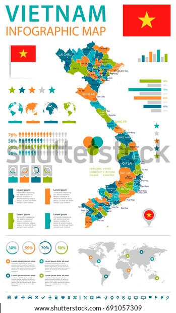 Vietnam infographic map and flag - vector illustration