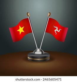 Vietnam and Isle of Man table flags relation with gradient backgrund. Vector Illustration