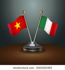 Vietnam and Italy table flags relation with gradient backgrund. Vector Illustration