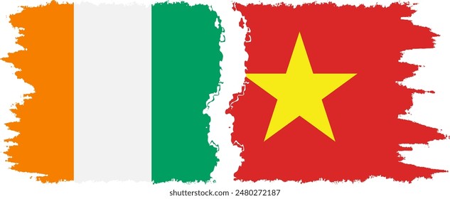 Vietnam and Ivory Coast grunge flags connection, vector