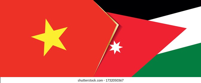 Banderas de Vietnam y Jordania, dos banderas vectoriales símbolo de relación o enfrentamiento.