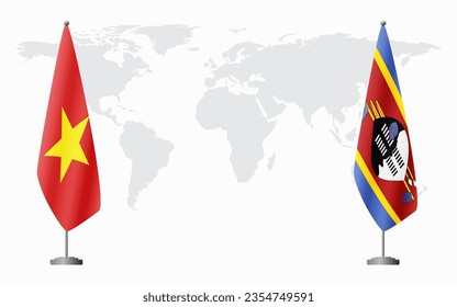 Vietnam and Kingdom of eSwatini - Swaziland flags for official meeting against background of world map.