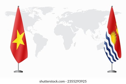 Vietnam and Kiribati flags for official meeting against background of world map.