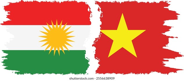 Vietnam and  Kurdistan grunge flags connection, vector