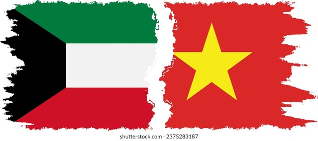 Vietnam and Kuwait grunge flags connection, vector