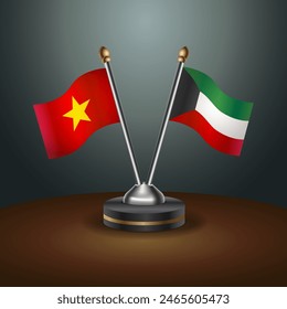 Vietnam and Kuwait table flags relation with gradient backgrund. Vector Illustration