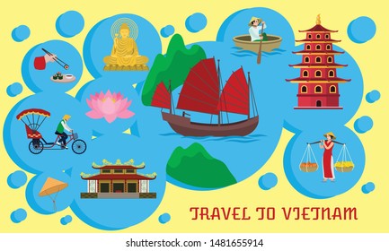 Vietnam landmark concept banner. Flat illustration of Vietnam landmark vector concept banner for web design