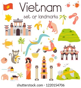 Vietnam Landmarks Architecture Building Object Set, Famous Place, Travel and Tourist Attraction