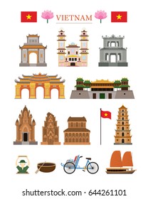 Vietnam Landmarks Architecture Building Object Set, Famous Place, Travel and Tourist Attraction