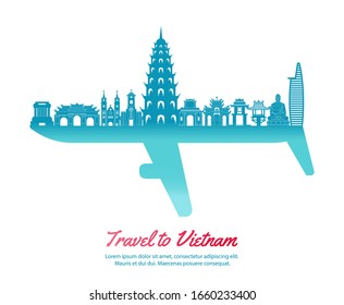 Vietnam landmarks and part of another side look like plane symbol by concept art,vector illustration