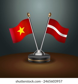 Vietnam and Latvia table flags relation with gradient backgrund. Vector Illustration