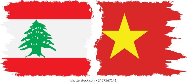 Vietnam and Lebanon grunge flags connection, vector