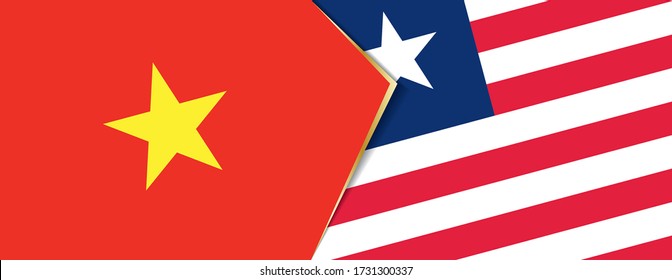 Banderas de Vietnam y Liberia, dos banderas vectoriales símbolo de relación o enfrentamiento.
