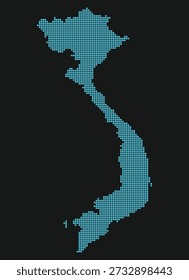 Mapa de Grade de Ponto Azul Claro do Vietnã em Preto para Fabricação de Alta Tecnologia e 6G. Mapa do Vietnã estilo pontilhado.