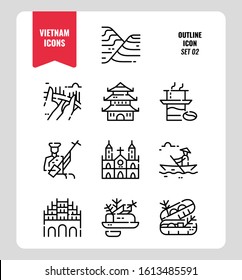 Vietnam line icon set 2. Include landmark, people, food, culture and more. Outline icons Design. vector