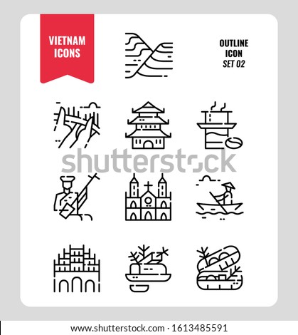 Vietnam line icon set 2. Include landmark, people, food, culture and more. Outline icons Design. vector