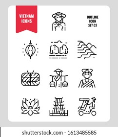 Vietnam line icon set 3. Include landmark, people, food, culture and more. Outline icons Design. vector