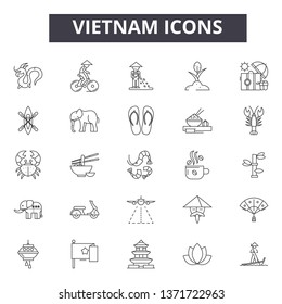 Vietnam line icons, signs set, vector. Vietnam outline concept, illustration: vietnam,travel,tourism,vietnamese,city,asia