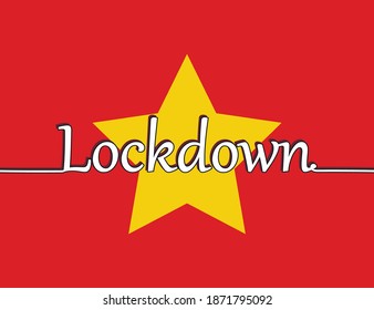 Vietnam lockdown preventing coronavirus spread or outbreak. Continuous one line drawing - lettering Lockdown on the Vietnam flag. Vector illustration.