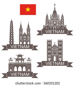 Vietnam Logo. Isolated Vietnam Buildings On White Background