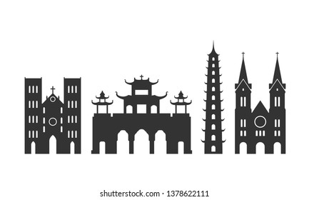 Vietnam Logo.  Isolated Vietnamese Architecture On White Background