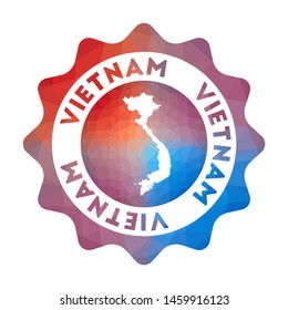 Vietnam low poly logo. Colorful gradient travel logo of the country in geometric style. Multicolored polygonal Vietnam rounded sign with map for your infographics.