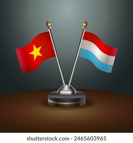 Vietnam and Luxembourg table flags relation with gradient backgrund. Vector Illustration