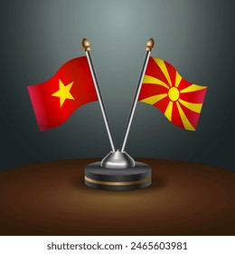 Vietnam and Macedonia table flags relation with gradient backgrund. Vector Illustration
