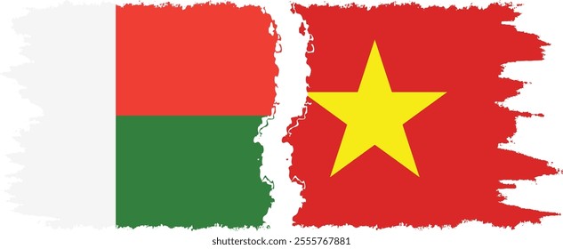 Vietnam and Madagascar grunge flags connection, vector