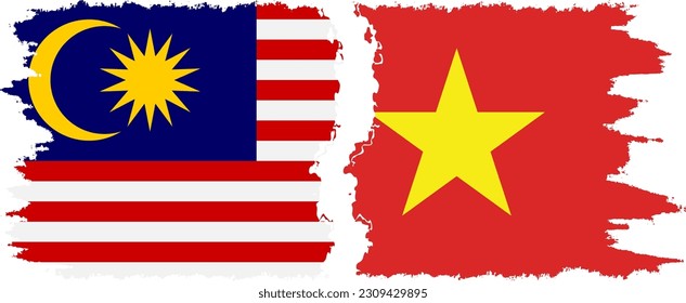 Vietnam and Malaysia grunge flags connection, vector