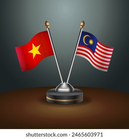 Vietnam and Malaysia table flags relation with gradient backgrund. Vector Illustration