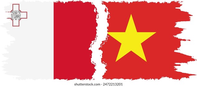 Vietnam and Malta grunge flags connection, vector