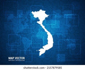 Vietnam map with abstract blue background technology pixel board texture.