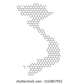 Vietnam map from abstract futuristic hexagonal shapes, lines, points black, in the form of honeycomb or molecular structure. Vector illustration.