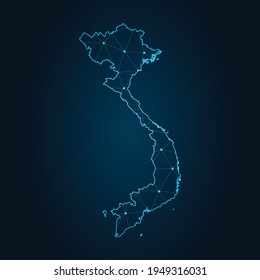 vietnam Map Abstract mash line and point scales on dark background. Wire Frame 3D mesh polygonal network line.