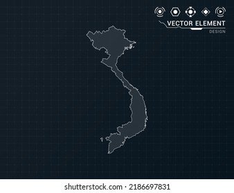 Vietnam map of black digital frame HUD, GUI, UI interface technology radar vector.