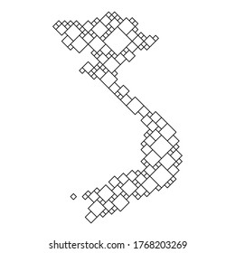 Vietnam Map From Black Pattern From A Grid Of Squares Of Different Sizes . Vector Illustration.