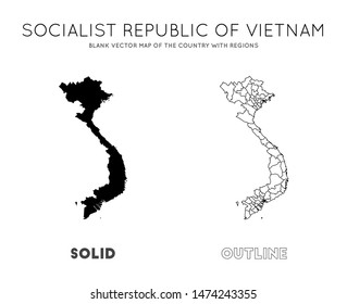 Vietnam map. Blank vector map of the country with regions. Borders of Vietnam for your infographic. Vector illustration.