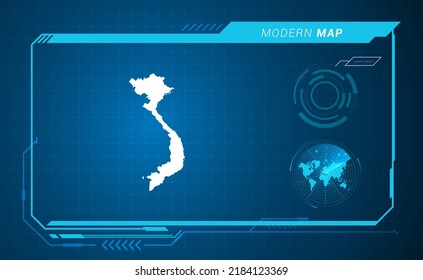 Vietnam map of blue digital frame HUD, GUI, UI interface technology radar vector.