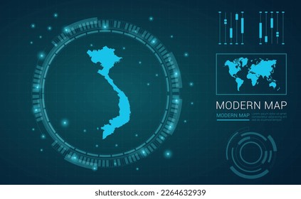 Vietnam map of blue digital frame Futuristic Sci Fi Modern User vector HUD, GUI, UI interface.